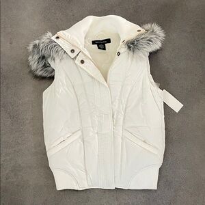 Calvin Klein Ivory Vest with Faux Fur Hood